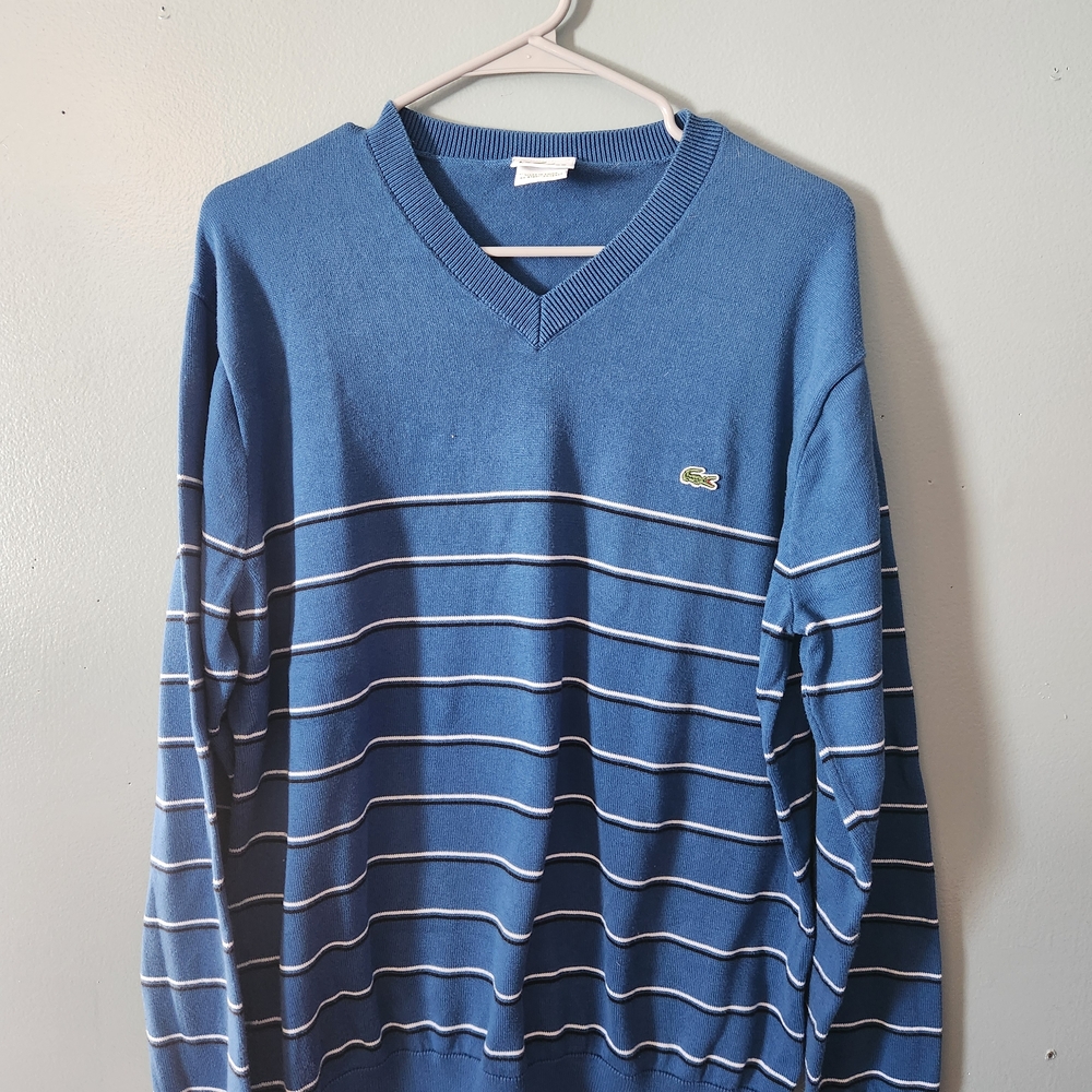 Lacoste Blue and White Striped Sweater